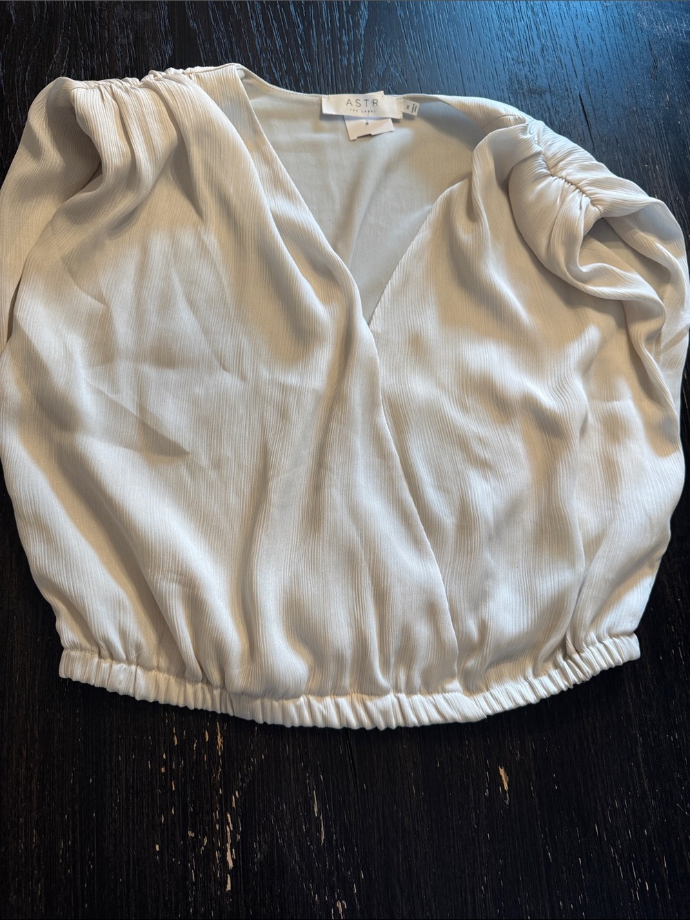 Astr Cream Wrap-Front Short Sleeve Crop Top